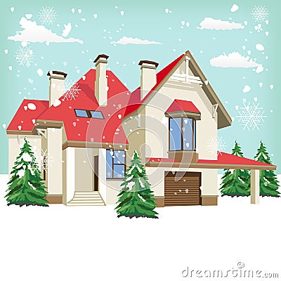 Typical American home in winter Vector Illustration