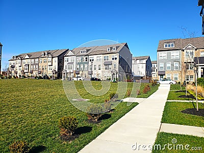 typical American residential neighborhood, rows of single-family multi-level homes. USA real estate Stock Photo