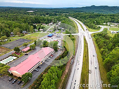 Typical American roadside motel. View from a drone Stock Photo