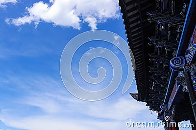 Ancient Chinese buildings and large areas of blue sky Stock Photo