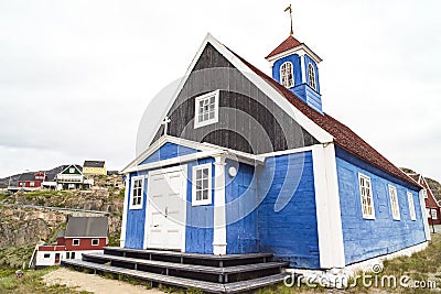 Typical ancient small Greenlandic church, Sisimiut, Greenland Stock Photo