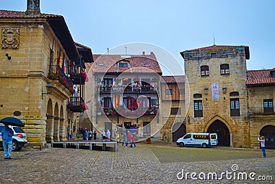 Typical architecture in the main square of Santillana del Mar, C Editorial Stock Photo