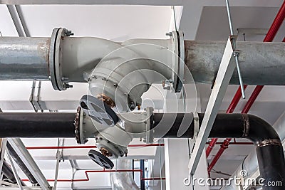Typical Balancing valve installation for chilled water pipe apply for chillers syestem to control water flow Stock Photo