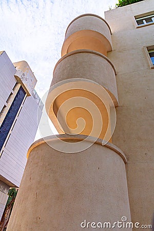 Typical Bauhaus inspired architectral detail from Tel Aviv, also called as the White City, Israel Stock Photo