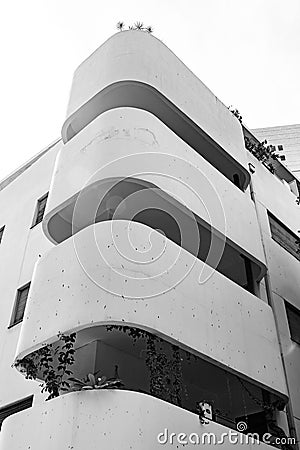 Typical Bauhaus inspired architectral detail from Tel Aviv, also called as the White City, Israel Editorial Stock Photo