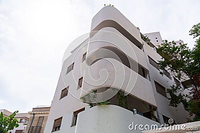 Typical Bauhaus inspired architectral detail from Tel Aviv, also called as the White City, Israel Editorial Stock Photo