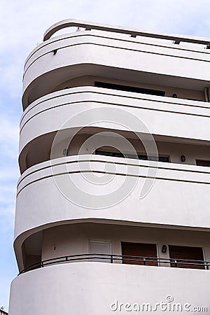 Typical Bauhaus inspired architectral detail from Tel Aviv, also called as the White City, Israel Editorial Stock Photo