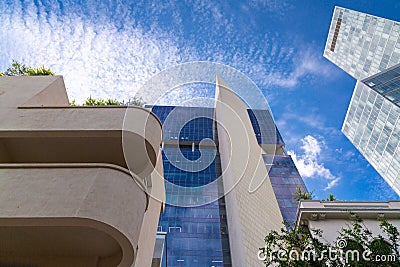 Typical Bauhaus inspired architectral detail from Tel Aviv, also called as the White City, Israel Stock Photo