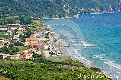 Typical bay with little town Arillas - Corfu, Greece Stock Photo