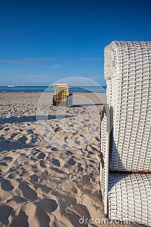 Typical beach chairs on the beach in Ahlbeck, Germany Stock Photo