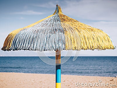 Typical beach umbrella in Torremolinos, Spain Stock Photo