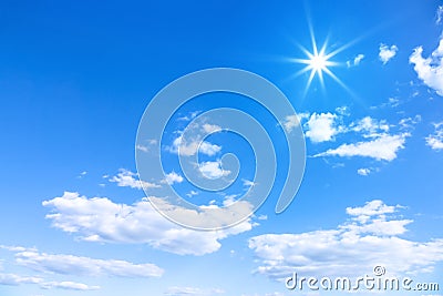 typical beautiful blue sky sun clouds background Stock Photo