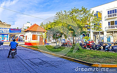 Typical beautiful colorful tourist street sidewalk city Puerto Escondido Mexico Editorial Stock Photo