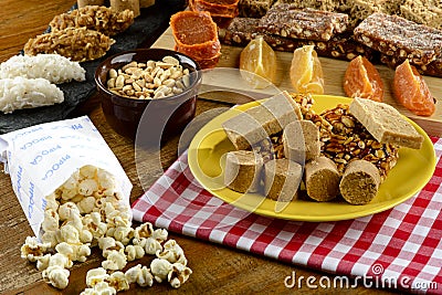 Typical Brazilian junina party food and sweets Stock Photo