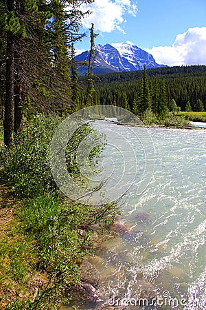 Typical Canada: Beautiful and wild river in the Canadian wilderness / Rocky Mountains Stock Photo