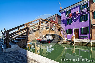 Typical canal of the island of Burano Editorial Stock Photo