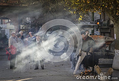 Typical celebration in the Tietar river valley of the chestnut festival in autumn. Editorial Stock Photo