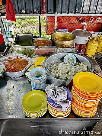 Typical Chinese eatery with plastic plates , Kuala Lumpur. Stock Photo