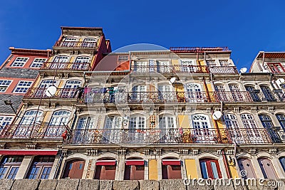 The typical colorful buildings of the Ribeira District Stock Photo