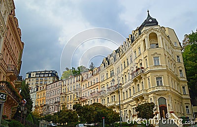 Typical colourful terrace building in Karlovy Vary Czech Republic Editorial Stock Photo