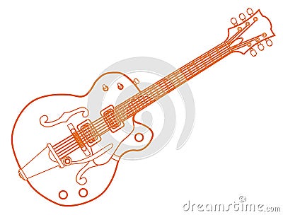 Orange Line Drawing Country and Western Guitar Vector Illustration