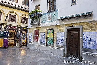 Typical craft shop in Alcaiceria, close to cathedral, historic Editorial Stock Photo