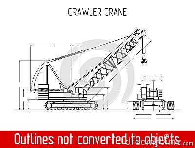 Typical crawler crane overall dimensions outline blueprint template Vector Illustration