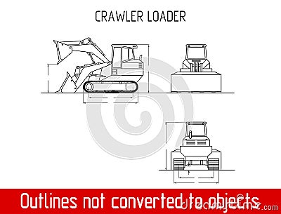 Typical crawler loader overall dimensions outline blueprint template Vector Illustration