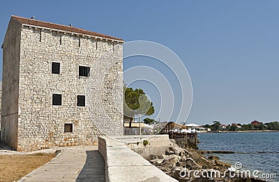 Typical Croatian house in town Umag, Croatia Stock Photo