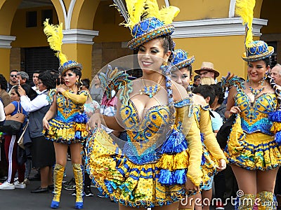 Typical costume of dance Peru, known as Morenada Editorial Stock Photo
