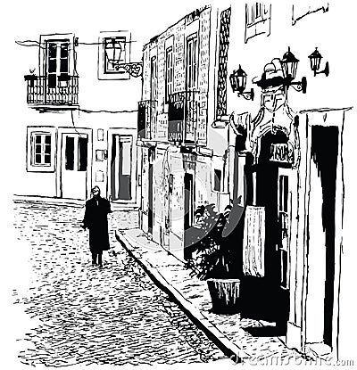 Typical district of Alfama in Lisbon Vector Illustration