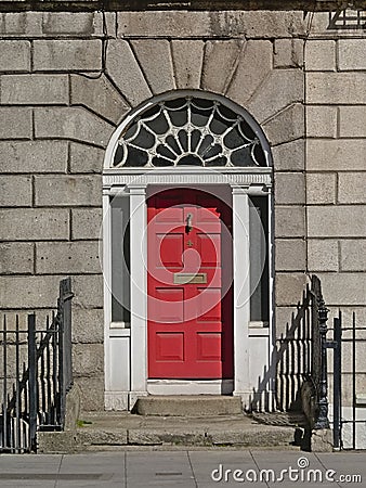 Typical Dublin front door painted in red Editorial Stock Photo
