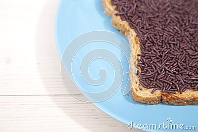 Typical Dutch bread with chocolate hagelslag Stock Photo