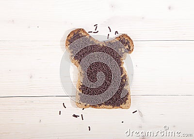 Typical Dutch bread with chocolate hagelslag Stock Photo