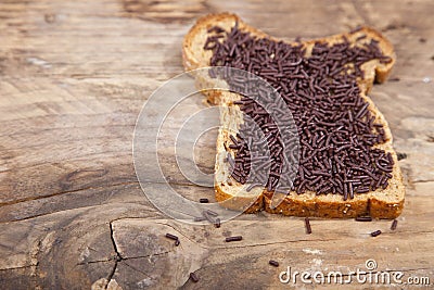 Typical Dutch bread with chocolate hagelslag Stock Photo