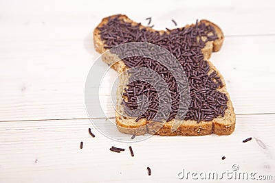 Typical Dutch bread with chocolate hagelslag Stock Photo
