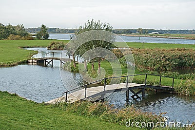 Typical dutch polder with grass, water and small bridges in the polder Hoekse Waard Stock Photo
