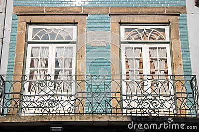 Typical facade of palaces in Ribeira district of Porto, Portugal Stock Photo