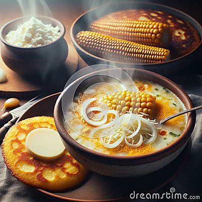 Typical food from Paraguay is Locro, a white corn stew with pork. Stock Photo