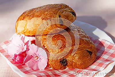Typical French chocolate rolls Stock Photo