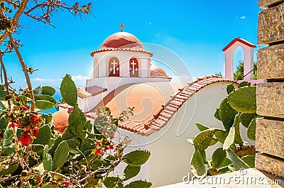 Typical Greek church with red roofing, Greece Stock Photo