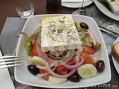 A typical greek salad from Cabo Sunion Stock Photo