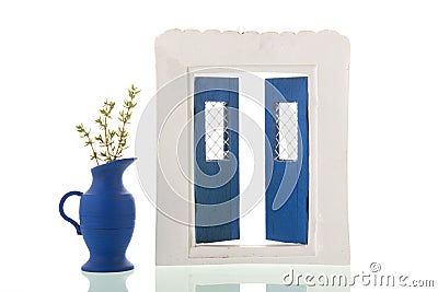 Typical Greek windows isolated over white background Stock Photo