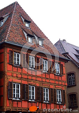 Typical half timbered house at Obernai - Alsace Stock Photo