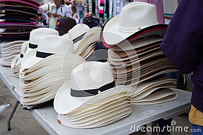 Typical hats of the peasant fairs in Colombia Stock Photo