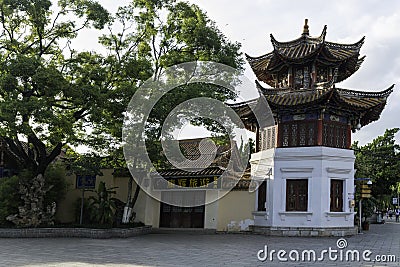 Chinese traditional architecture, day, hexagonal building, pointed eves roof Editorial Stock Photo