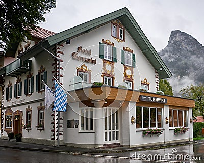 Typical Hotel in Oberammergau, Bavaria, Germany. Editorial Stock Photo