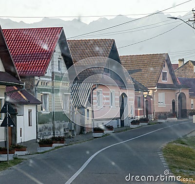 street view of old town in Cartisoara, Sibiu, Romania, Europe Stock Photo