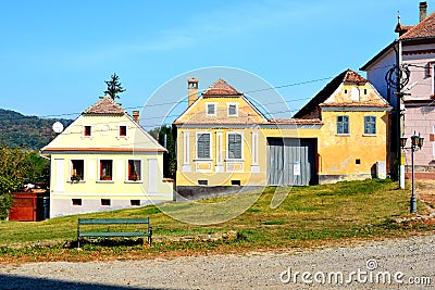 Typical houses in the village Saschiz Keisd, Transylvania. Stock Photo
