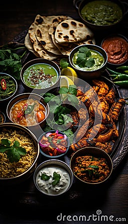Typical indian recipes on table.AI generated Stock Photo